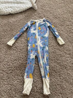 Little Sleepies Blue Bunny & Carrot Footed Pajama Romper